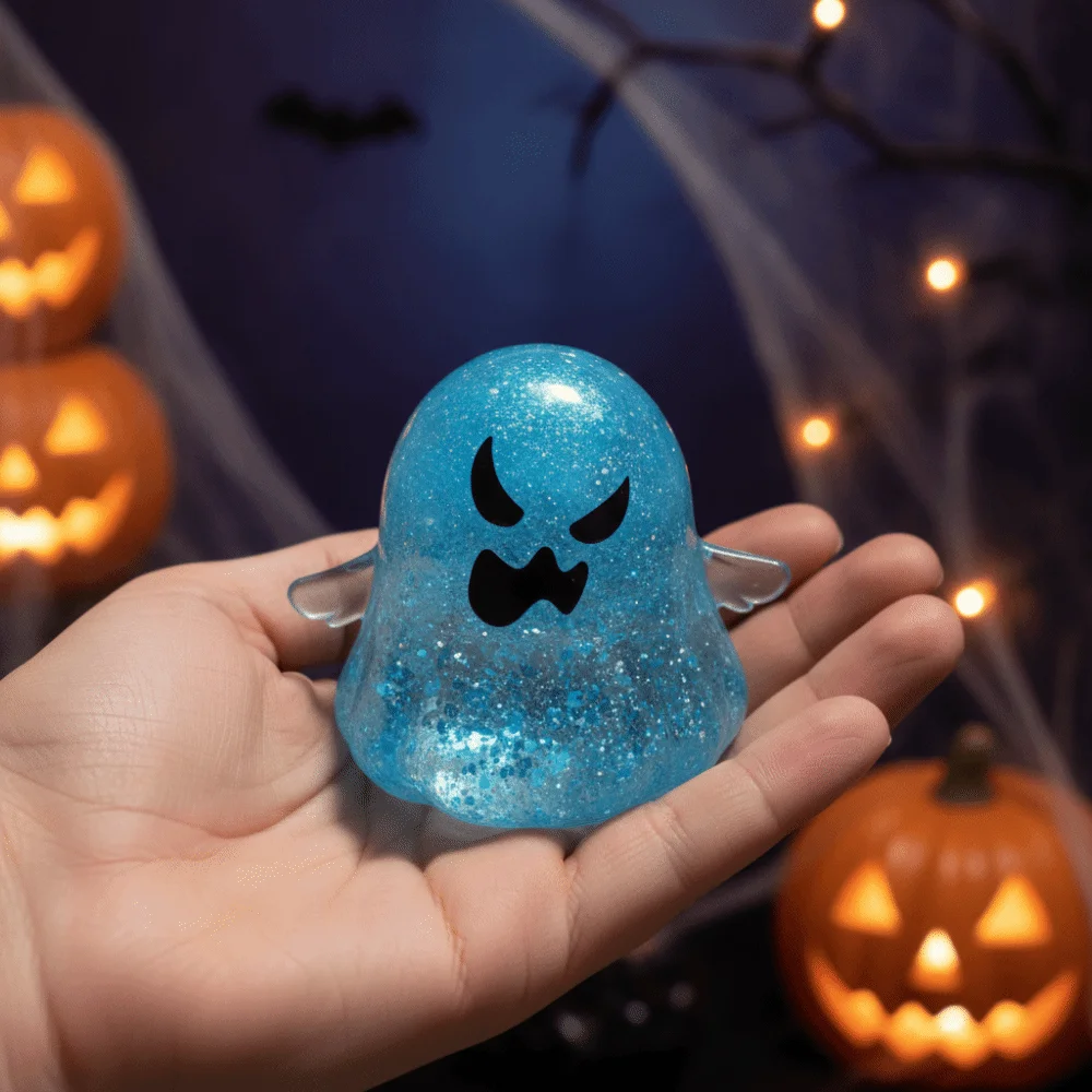 Slow Rebound Halloween Ghost Squishy Squeeze Toy Soft with Sequins Ghost Sensory Toy Anti Anxiety Glitter
