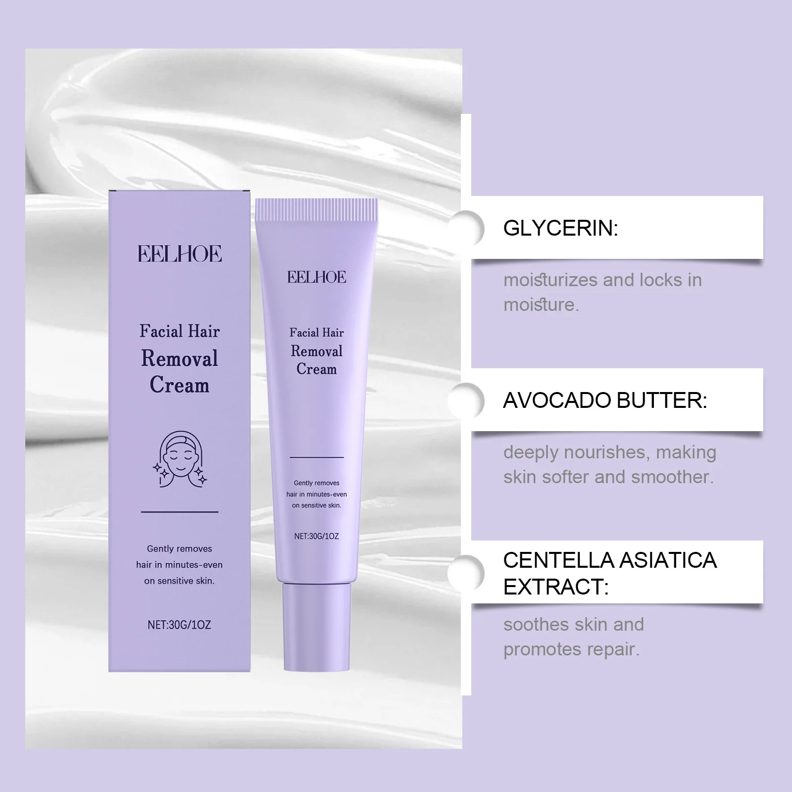 Eelhoe Centella كريم إزالة شعر الوجه امرأة اللحية تقليل إعادة نمو غير مزعجة دائم الشفاه نمو الشعر المانع 30 جرام #5