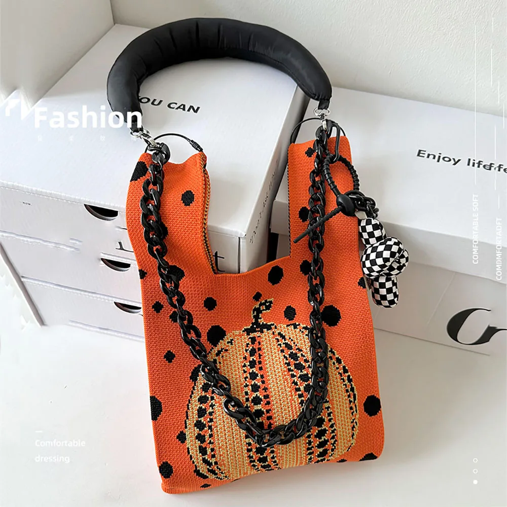 Handmade Knit Handbag Women Mini Knot Wrist-bag Female Casual Color Wide Stripe Plaid Tote Bag Student Reusable Shopping Bag