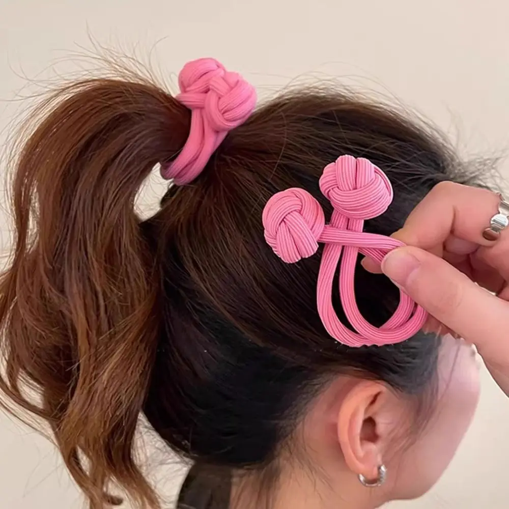 Corde à cheveux à nœud chinois, élastique, style dopamine, anneau en caoutchouc, simple, coréen, rétro, document solide, Hanfu