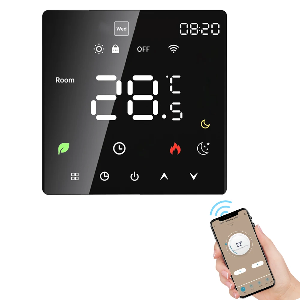 Smart Thermostat for Home Touchscreen WiFi Voice Tuya App Programmable Temperature Control IP20 Protection Auto/Manual Mode Digi