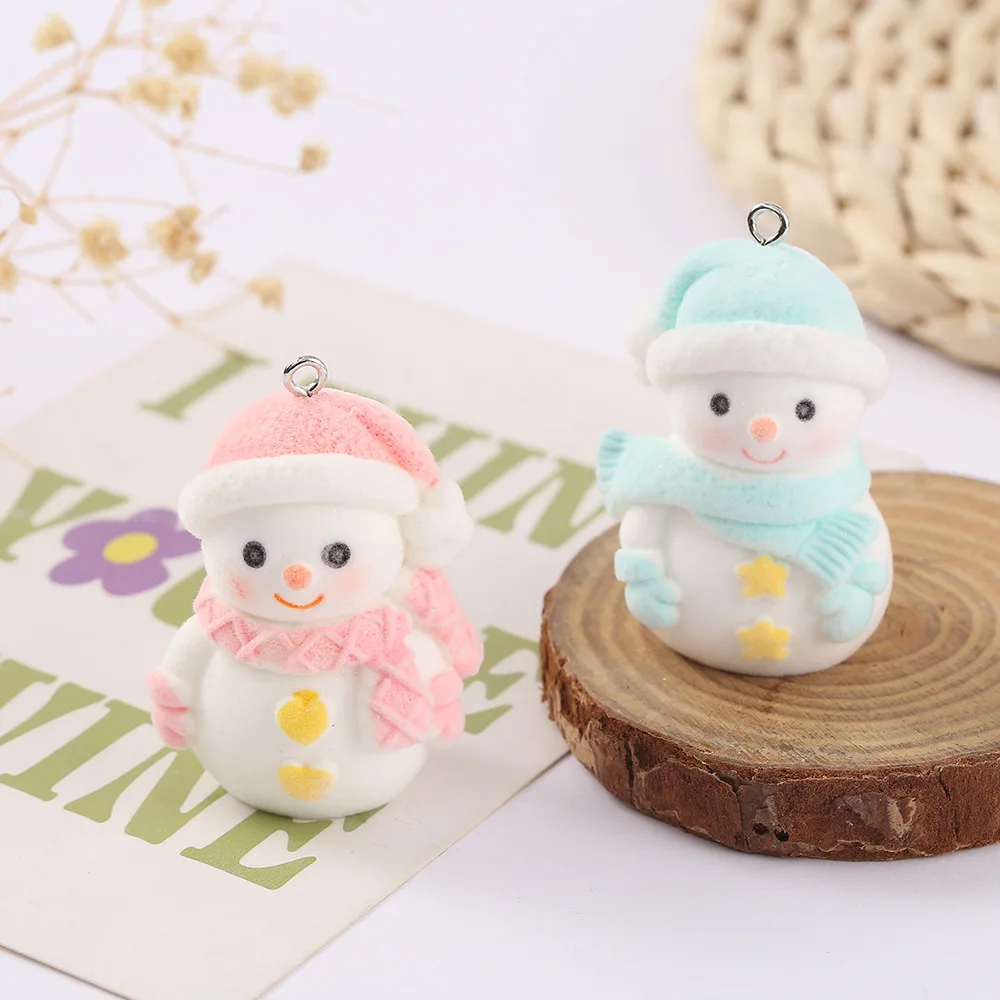 20Pcs 3D Flocked Cute Snowman Charms Cartoon Doll Resin Pendant Earrings Keychain Bag Accessories for DIY Crafts Jewelry Make