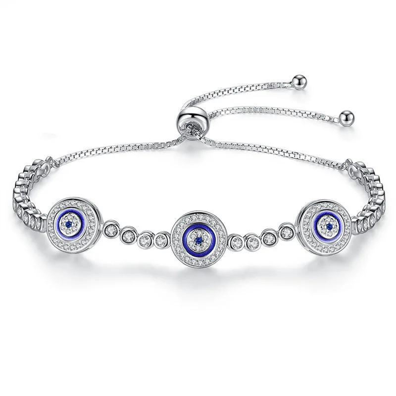 

925 Sterling Silver Blue Evil Eye Bracelet Luxury Gold Plated 5A Zircon Crystal Tennis Bracelet Adjustable 15-25CM Birthday Gift