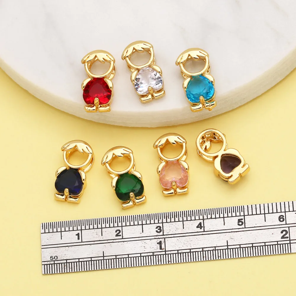 OCESRIO Multicolor Heart Crystal Little Boy Pendant for Necklaces Copper Gold Plated Jewelry Making Supplies Handmade pdtb613
