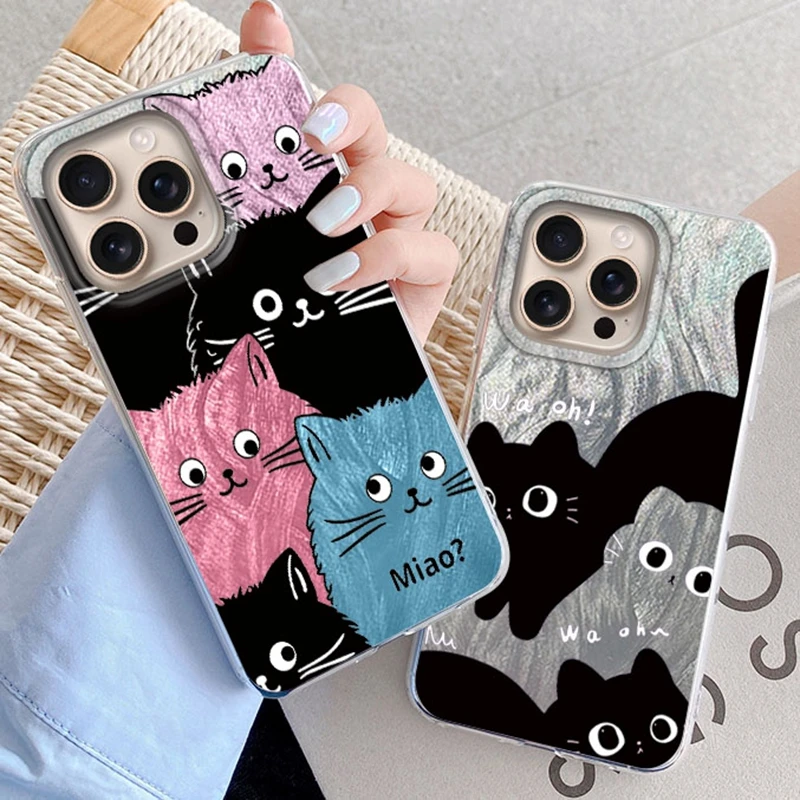 

Fashion Cute Black Cat Girl Phone Case For Apple iphone 15 16 14 13 Pro Max 16e 11 12 7 8 Plus XR SE 2020 2022 Funda Cover Coque