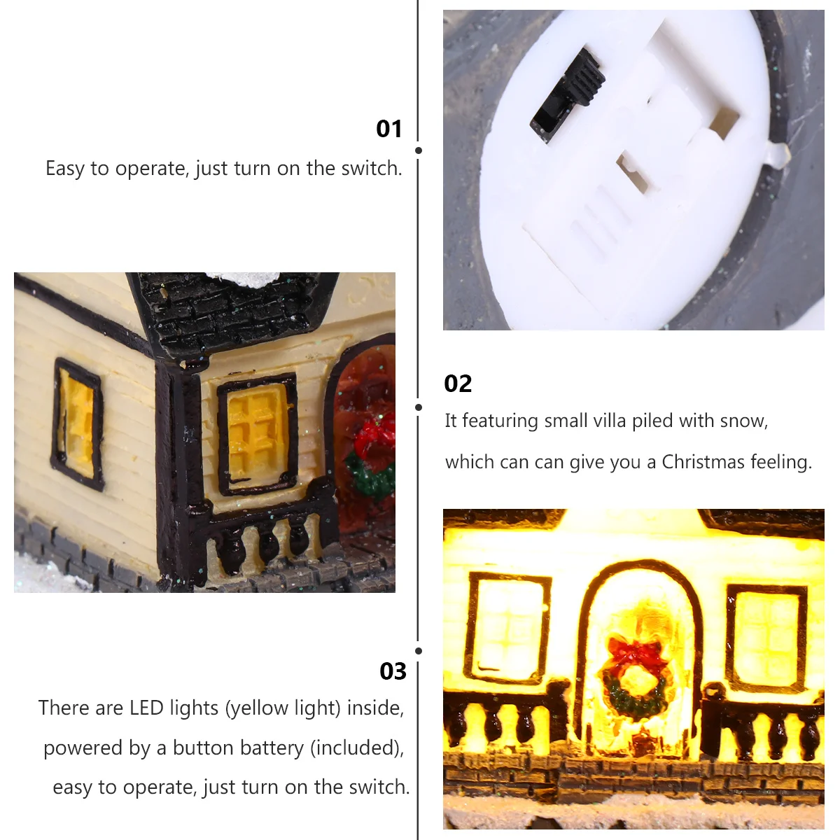 

1Pcs Luminous Small House Christmas LED Resin Villa Snow Decor Warm Light for Home Office Desk Holiday Party Xmas Decoration