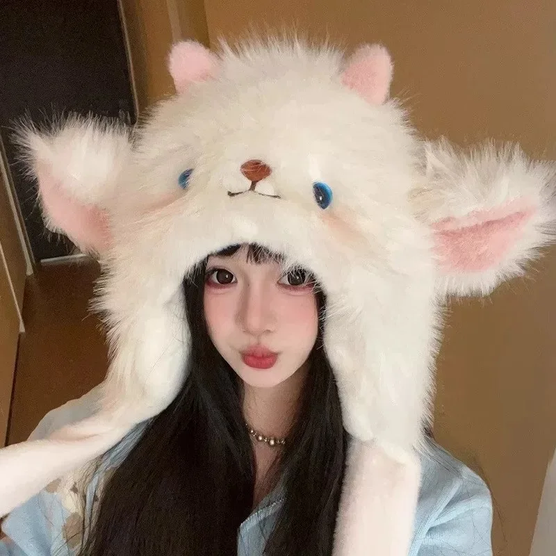 

Cute cartoon butter bear plush Lei Feng hat for women, winter warm, deepened ear protection, cycling pullover hat
