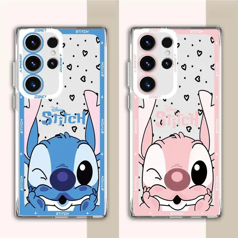 Cartoon Disneys Stitch Angie phone cases for Samsung Galaxy S24 S23 Plus FE S22 S20 S21 Ultra G71 G32 G52 X3 Clear fundas cover