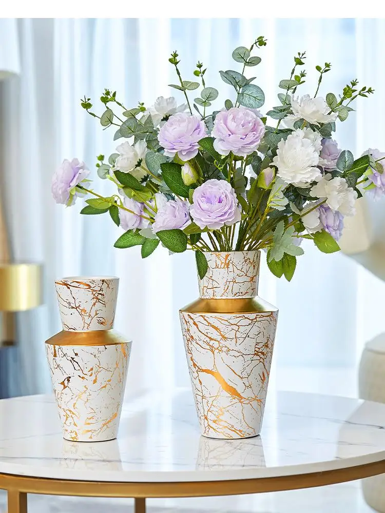 

Ceramic Vase Golden Marbling Geometry Abstract Modern Home Decoration Flower Arrangement Accessories Wedding