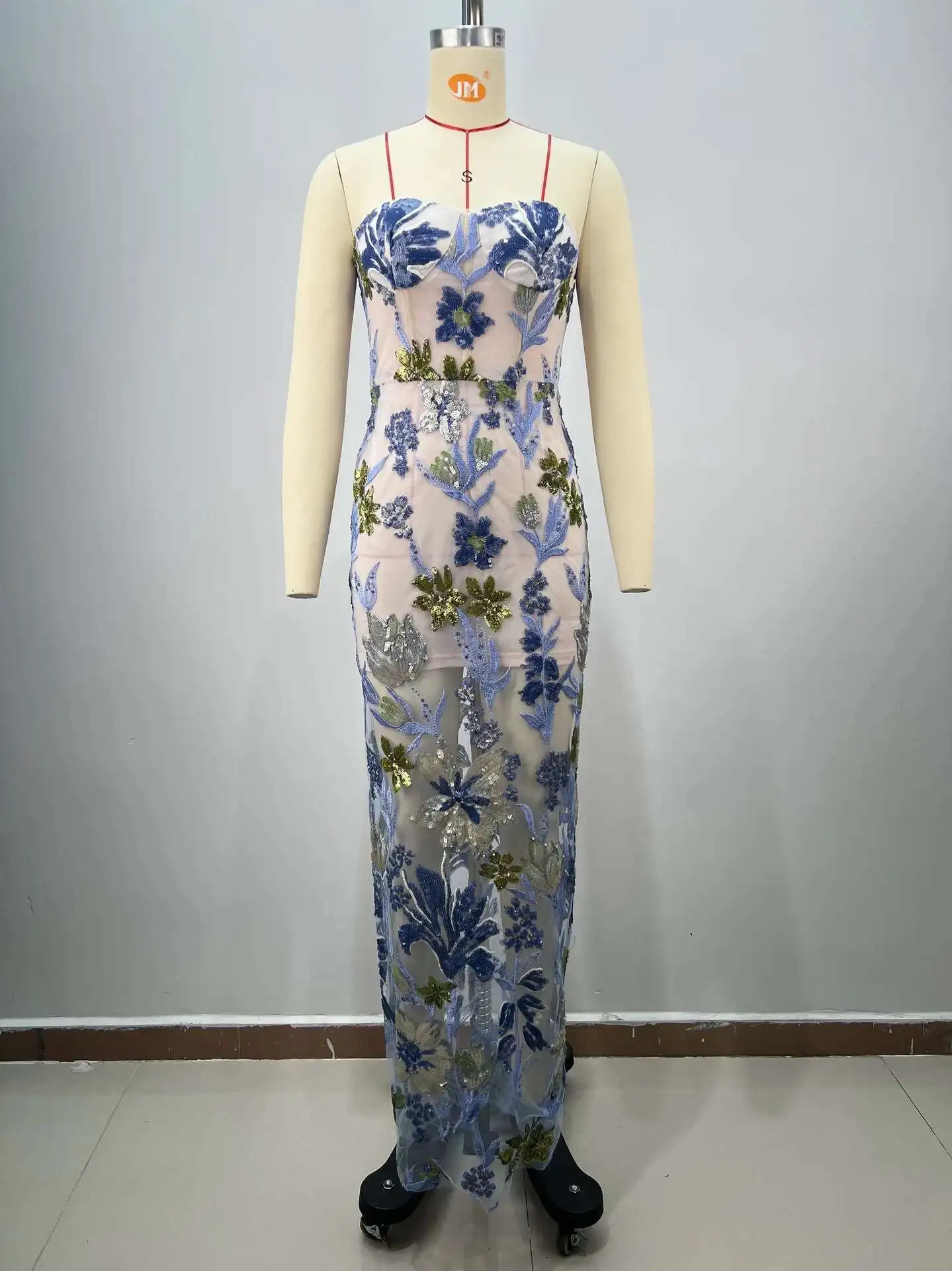 LEOSOXS 2025 New Strapless Floral Sequin Evening Dress Bodycon Fit Maxi Length Perfect for Cocktail Party Prom Nightclub