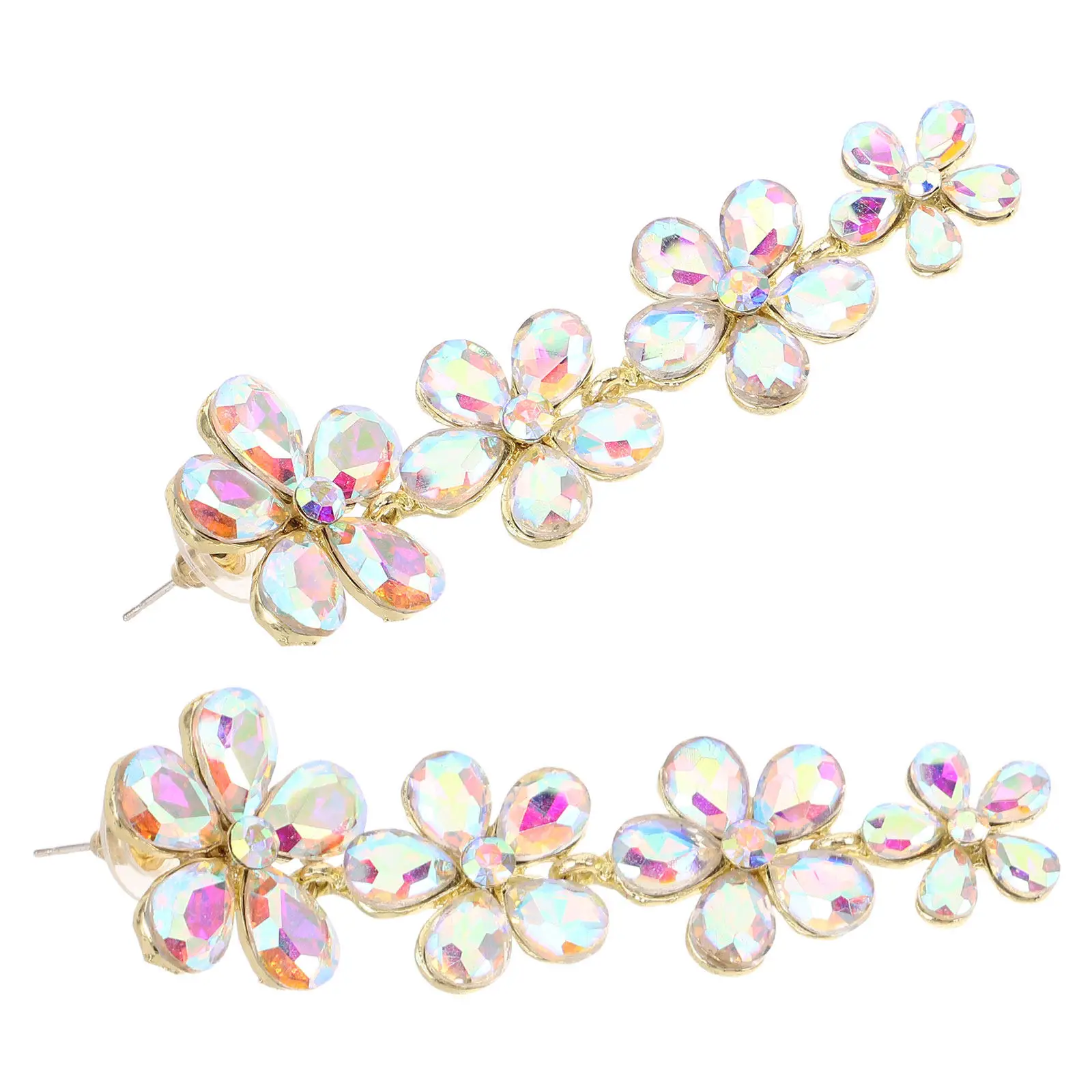 

1Pair Sophisticated Flower Shaped Rhinestone Bridal Earrings Floral Dangle Drop Earrings for Wedding Bride Evening Gown Ceremony