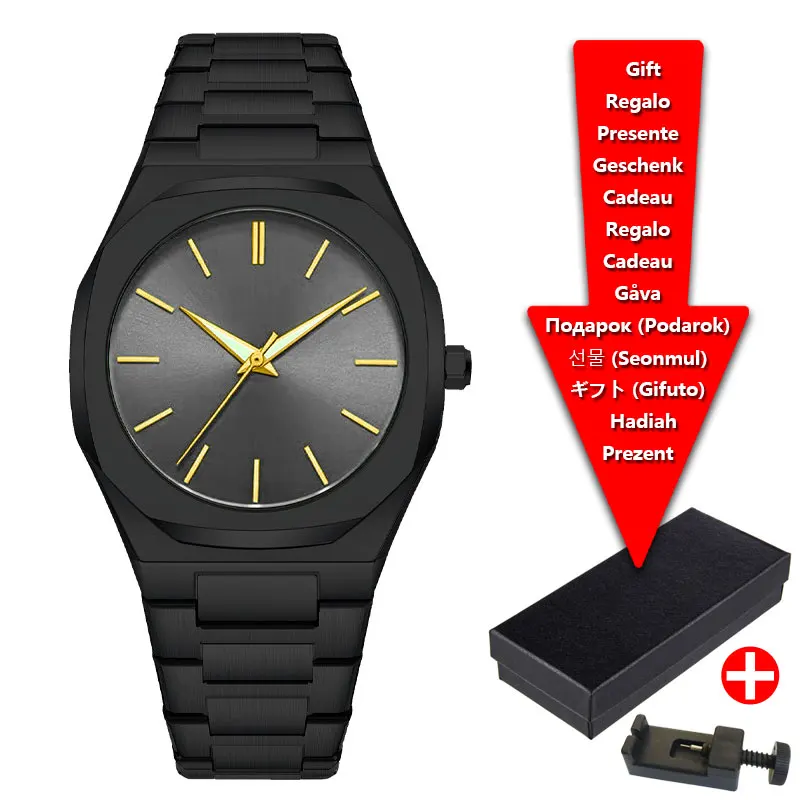 高級ビジネスウォッチ、防水メンズ時計、夜光スチールバンド、ラウンドクォーツメンズウォッチ、reloj-hombre（スペイン語で男性用時計）、カスタムロゴ対応