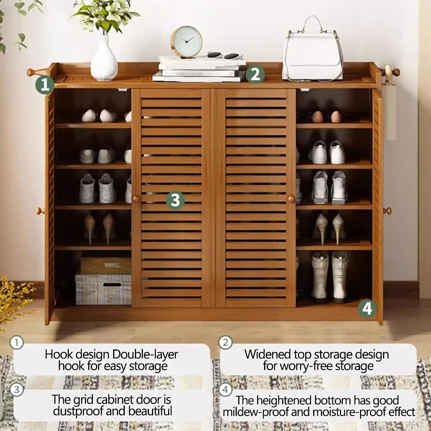 Bamboo Shoe Cabinet 6/7 Tier Shutter Door Entryway Freestanding Organizer Narrow Closet Hallway Living Room, Customized