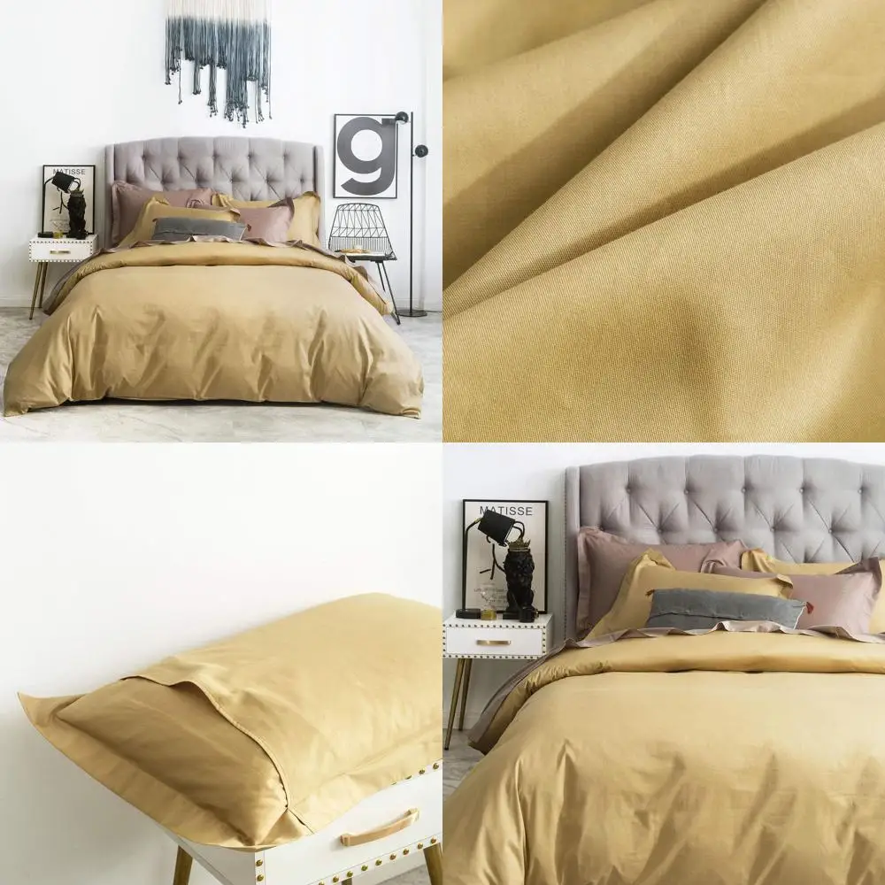 

Комплект постельного белья Queen Size из 100% хлопка: 1 пододеяльник цвета золотой горчицы + 2 наволочки, застежка-молния, минималистичная роскошь