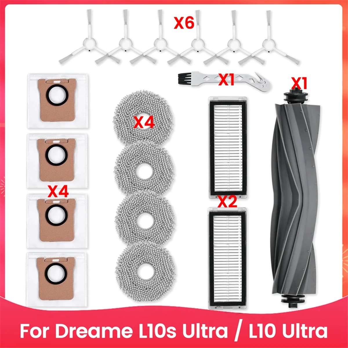 For Dreame L10s Ultra / L10 Ultra Robot Vacuum Cleaner Main Side Brush Hepa Filters Mop Cloth Dust Bags Accessories