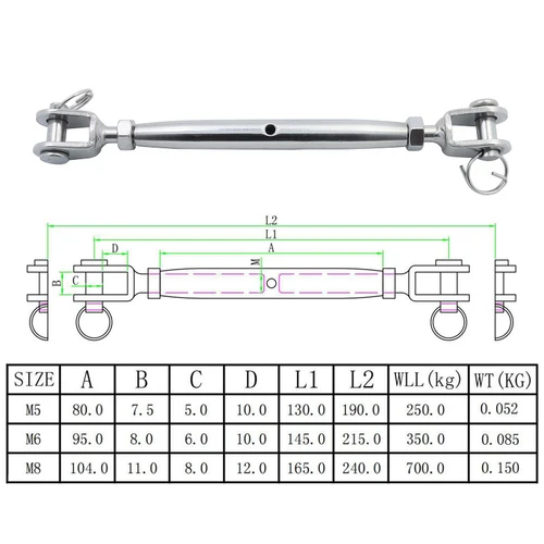 Imagen 2 del producto 4 piezas de acero inoxidable 316 Tensor de cuerpo cerrado mandíbula y mandíbula M5 M6 M8 Hardware de aparejo altamente pulido resistente para barco Yach