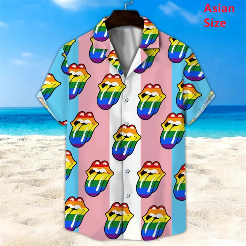 

Mens Designer Clothes Lgbt 3d Print Shirt Oversized Summer Man Shirts Beach Hawaiian Harajuku Colorful Camisa Masculino Tops Tee