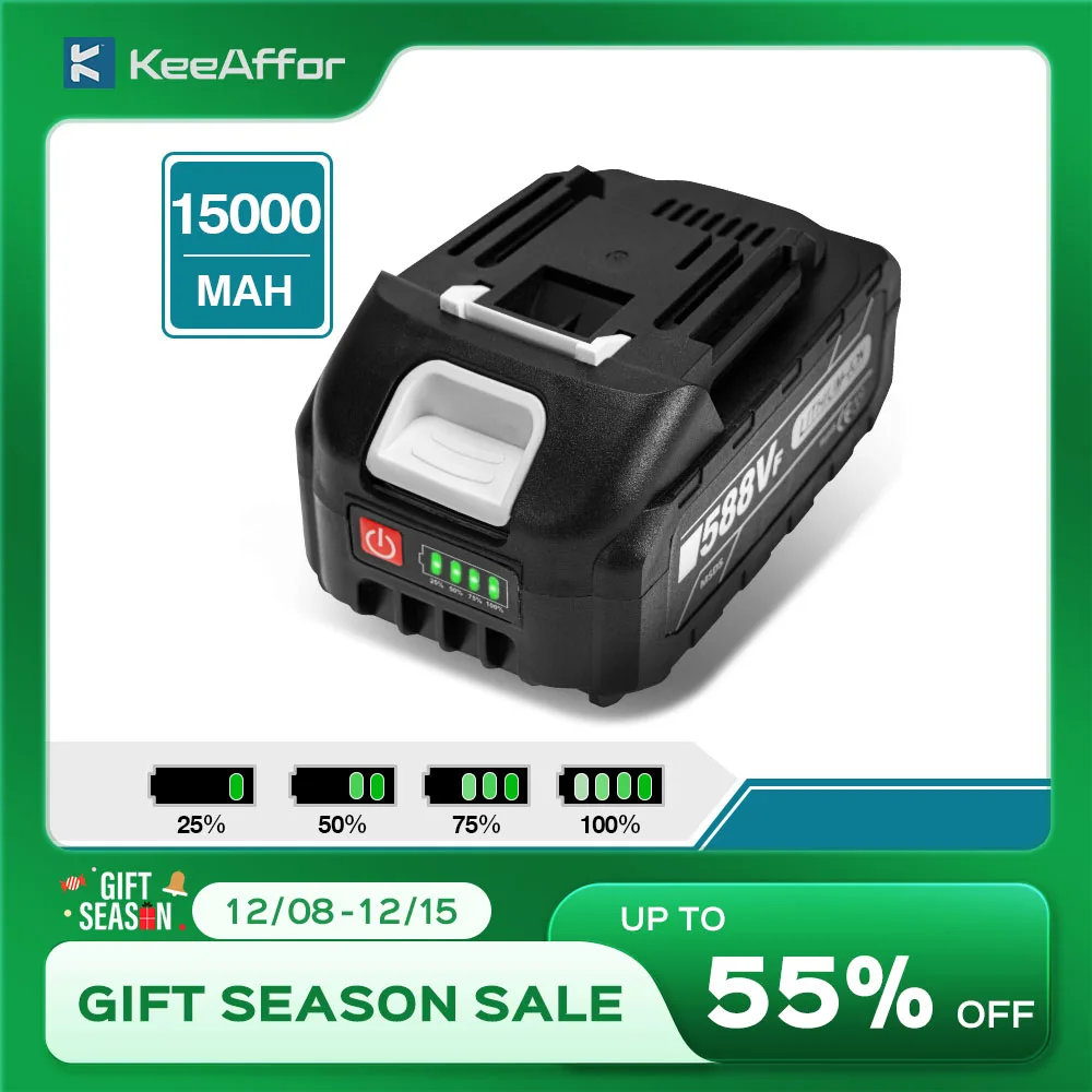 KEEAFFOR 18V 588VF Rechargeable Battery 15000mAh Lithium Ion Battery For Makita Electric Wrench Power Tools Battery EU US Plug