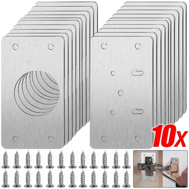 Cabinet Hinge Repair Plate Stainless Steel Door Hinge Mounting Plate with Holes Hardware Hinge Fixing Brackets Kits Repair Tools