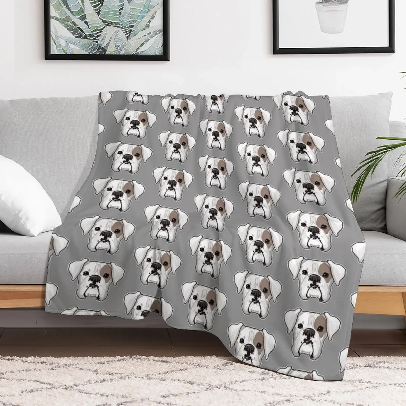 White Boxer with spot Throw Blanket For Decorative Sofa Sofa Single Blankets