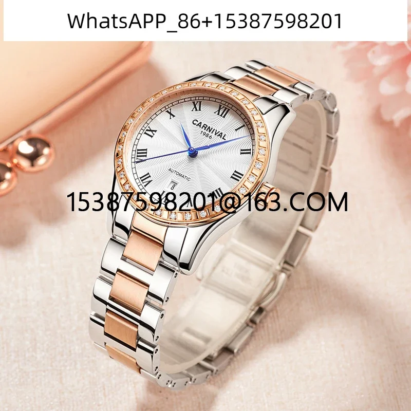 

Carnival Luxury Brand Watch Women Automatic Mechanical Watches Ladies Fashion Diamond Sapphire Crystal Waterproof Auto Date 8051