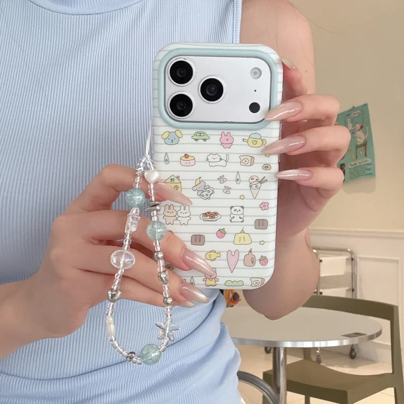 Cute Cartoon Rabbit Dog Animal Phone Case For iPhone 17 Pro 16 15 Pro Max Cover with Chain Fashion Protective Cases For Apple 16