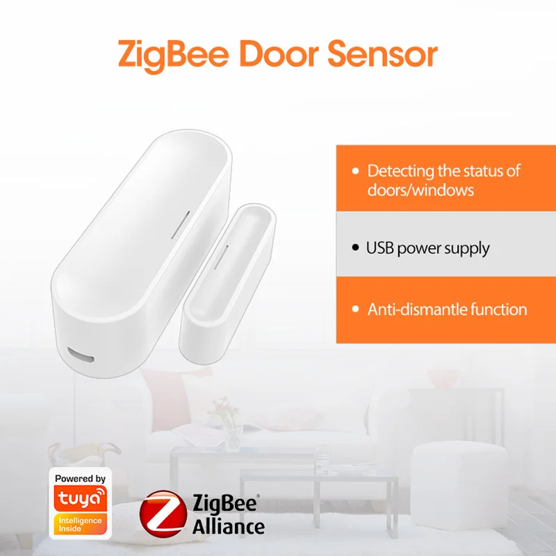 

Graffiti ZigBee Smart Door and Window Anti-theft Sensor USB-powered Lithium Battery Door Magnetic Detector Intelligent Sensing