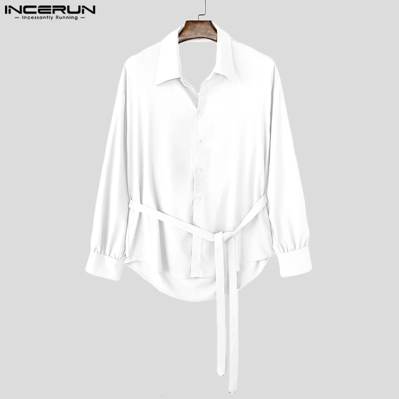 INCERUN Handsome Men\'s Clothign Deconstruction Design Solid Backless Shirt Casual Streetwear Male Long Sleeved Blouse S-5XL 2024