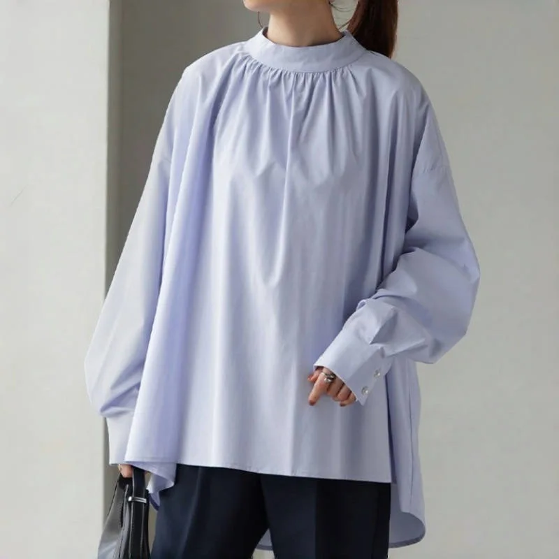 롯데 인스 루즈 하프 터틀넥 풀오버 스왈로우테일 랜턴 슬리브 셔츠