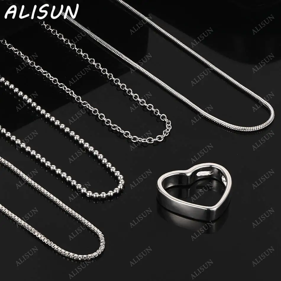 

ALISUN 40-75cm 925 Sterling Silver Heart Pendant Necklace Chain For Woman Men Charm Fashion Jewelry Gift And Daily Wear