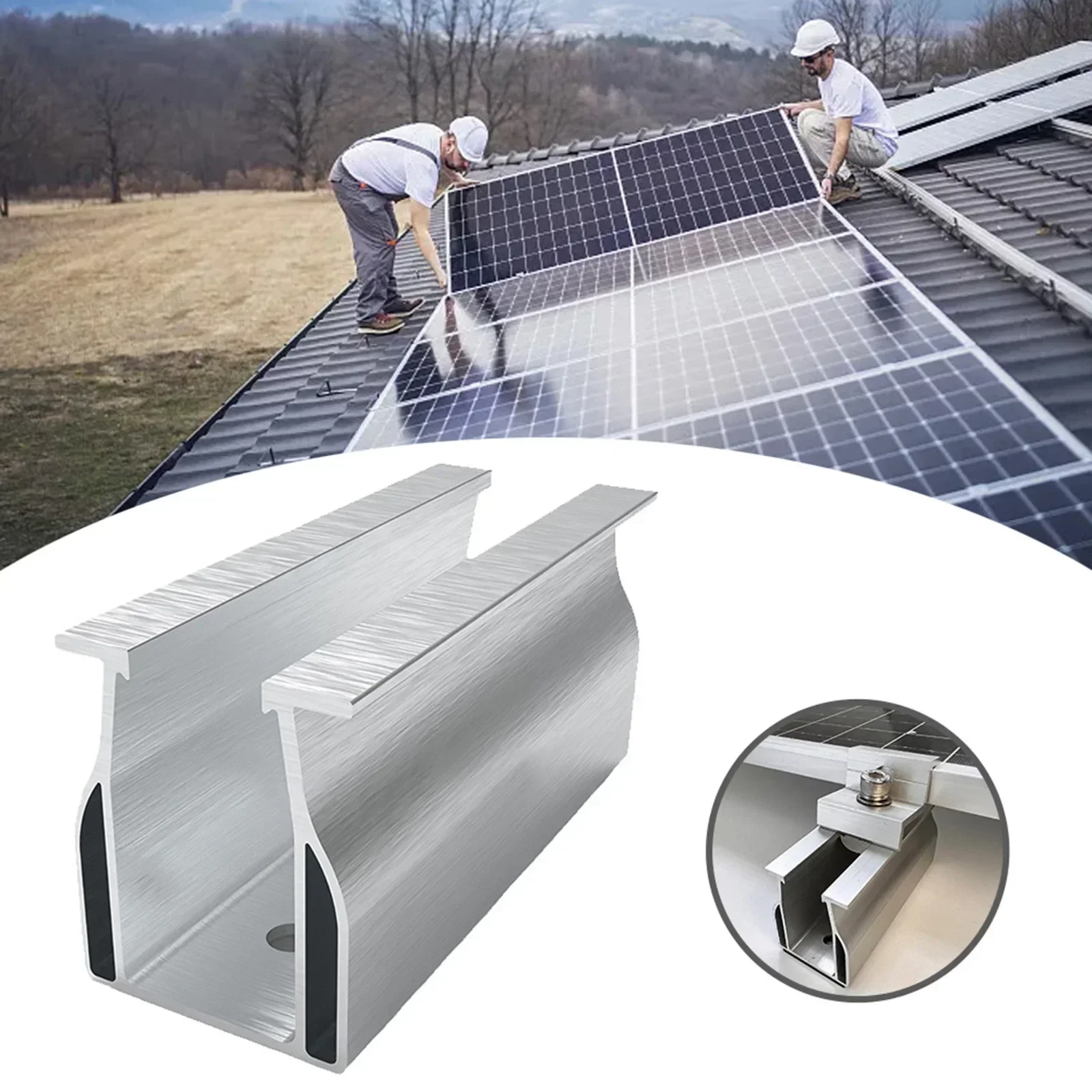 Solar Panel Fixing Bracket 100mm Trapezoidal Photovoltaic Panel Mounting Kit Aluminum Alloy Guide Rail For Middle End Clamps