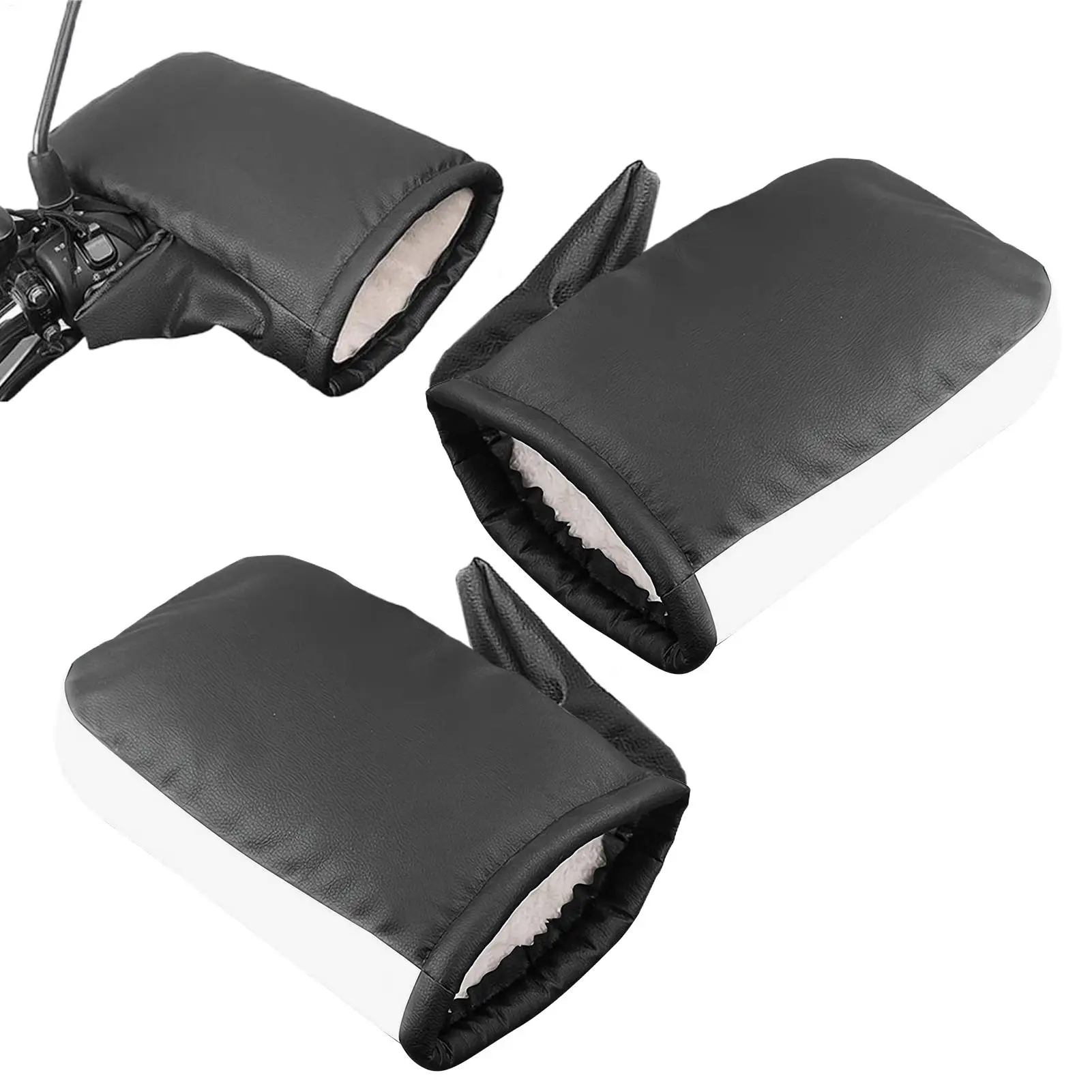 

Motorcycle Handlebar Mitts PU Leather Waterproof Hand Warmers Winter ATV Muffs Thermal Handlebar Gloves For Men Women Winter