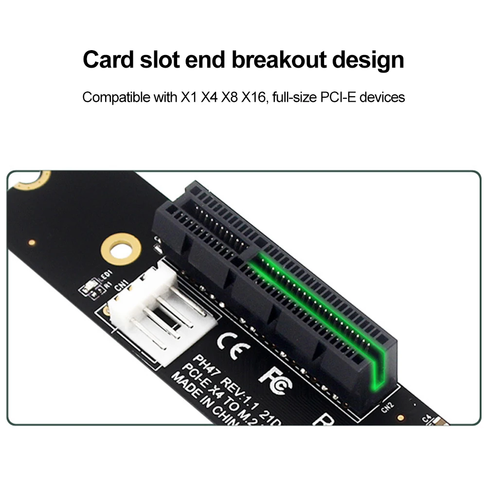 NGFF M.2 To PCI-E 4X SATA Power Riser Compatible with X1 X4 X8 X16 PCI-e Interface Adapter Card