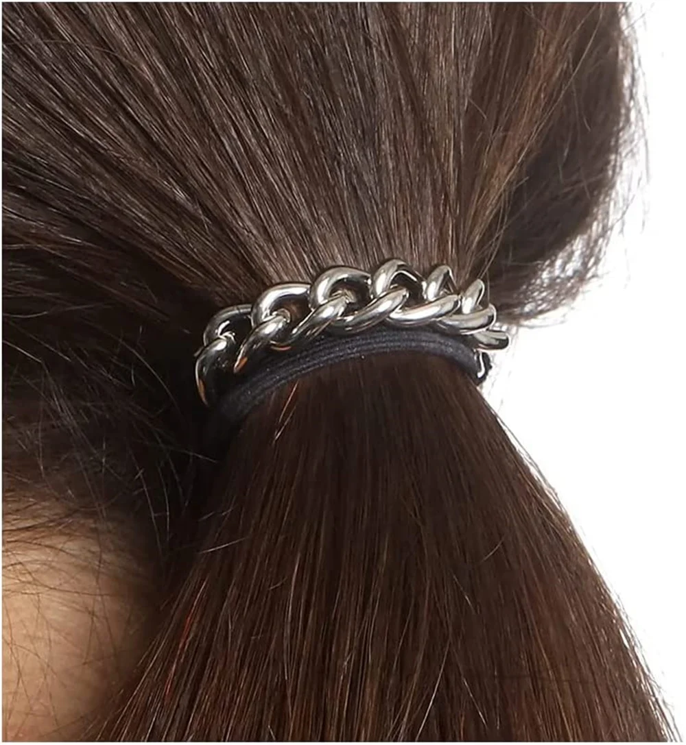 Fashion Bracelet Hair Ties with Chain Rubber Band Bracelet Gold Silver Metal Ponytail Holder Hair Scrunchies Hair Accessories