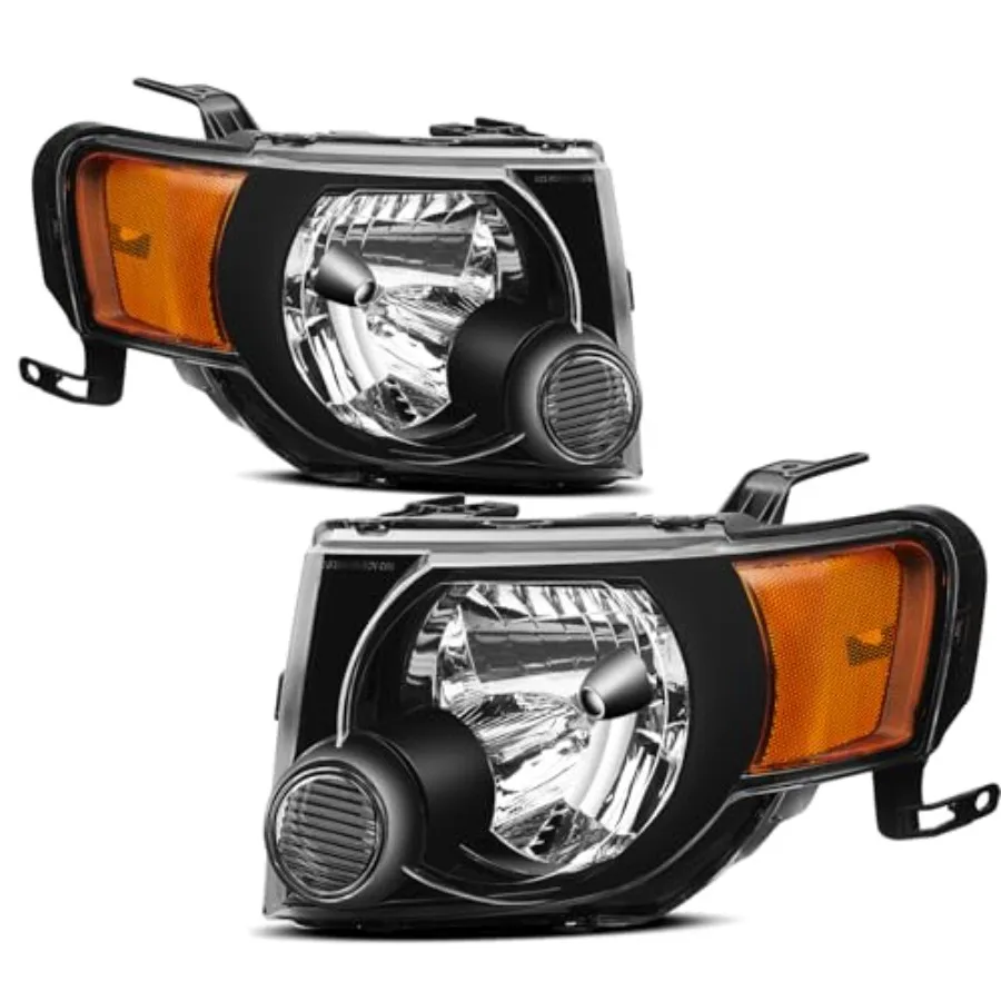 مجموعة المصابيح الأمامية للمصابيح الأمامية لـ 20082012 Escape Driver وجانب الركاب مع غطاء أسود وعلامات جانبية كهرمانية معززة #1