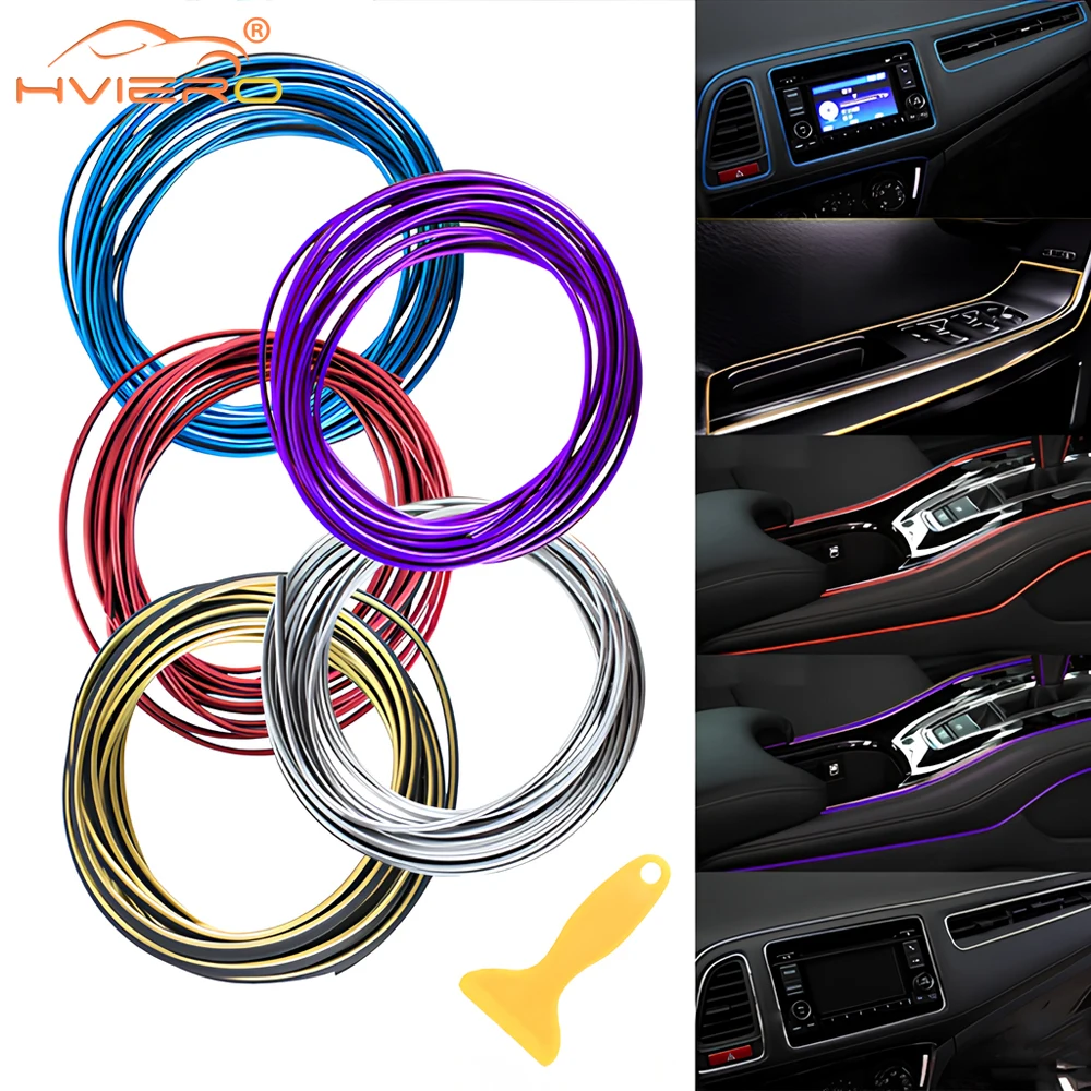 1X Universal Car Moulding Decoration Flexible Strips 5M Interior Auto Mouldings Cover Trim Dashboard Door Edgein Styling Modify