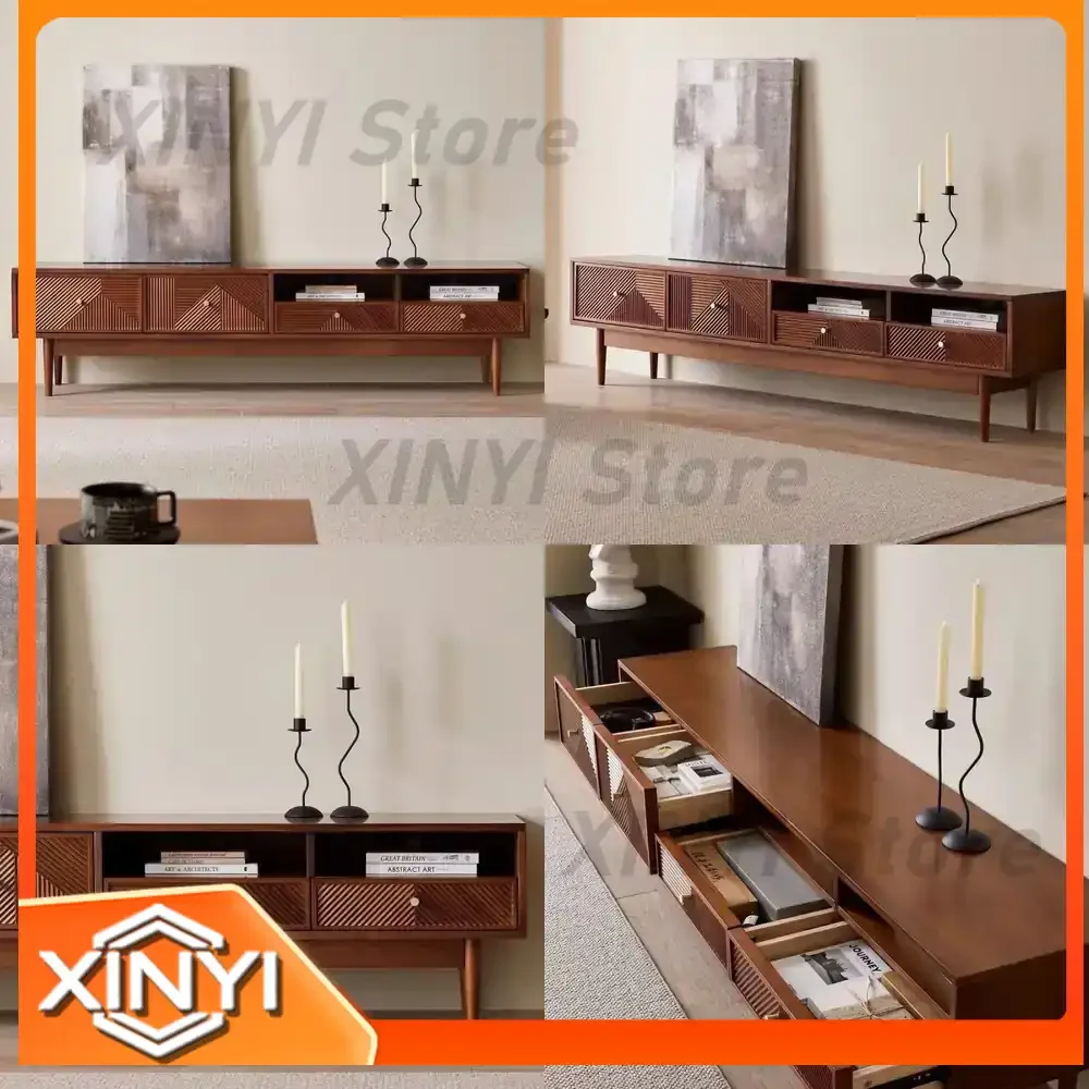 Retro Nordischer Massivholz TV-Ständer für Kleine Wohnzimmer Moderner Minimalistischer Boden-TV-Schrank mit Stauraum für den Heimgebrauch
