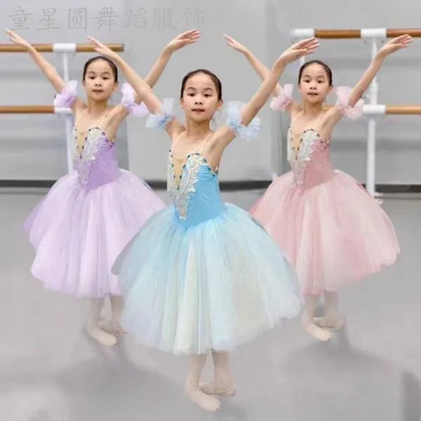 

Children's Ballet dance dress Swan Lake ballet costume suspenders puff gauze skirt