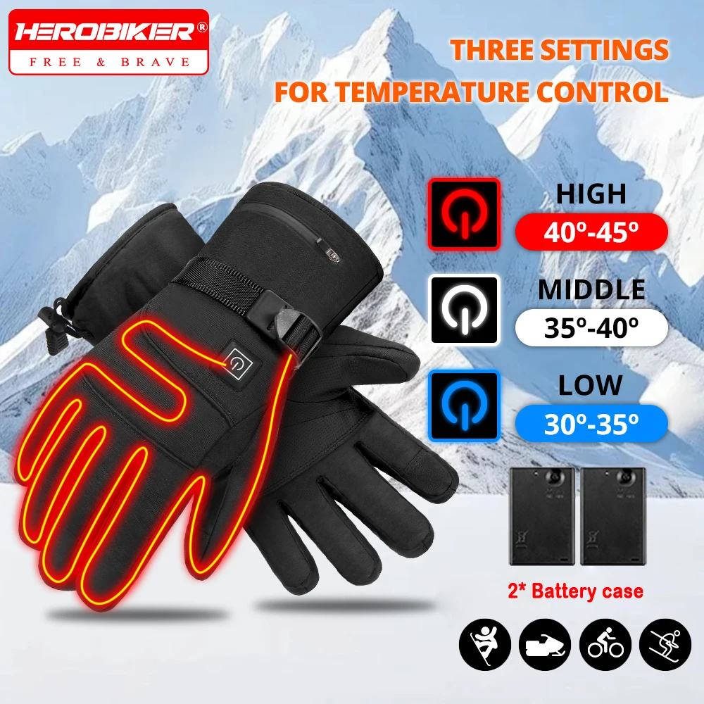 Winter Heated Gloves Men Women Thermal Motorcycle Heated Gloves for Snowmobile Windbreak Riding Warm Hand Gloves Warm Waterproof