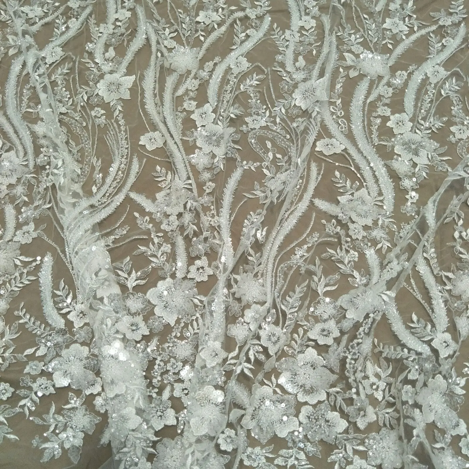 bridal wedding dress lace heavy beading lace fabric sequins sell by yard