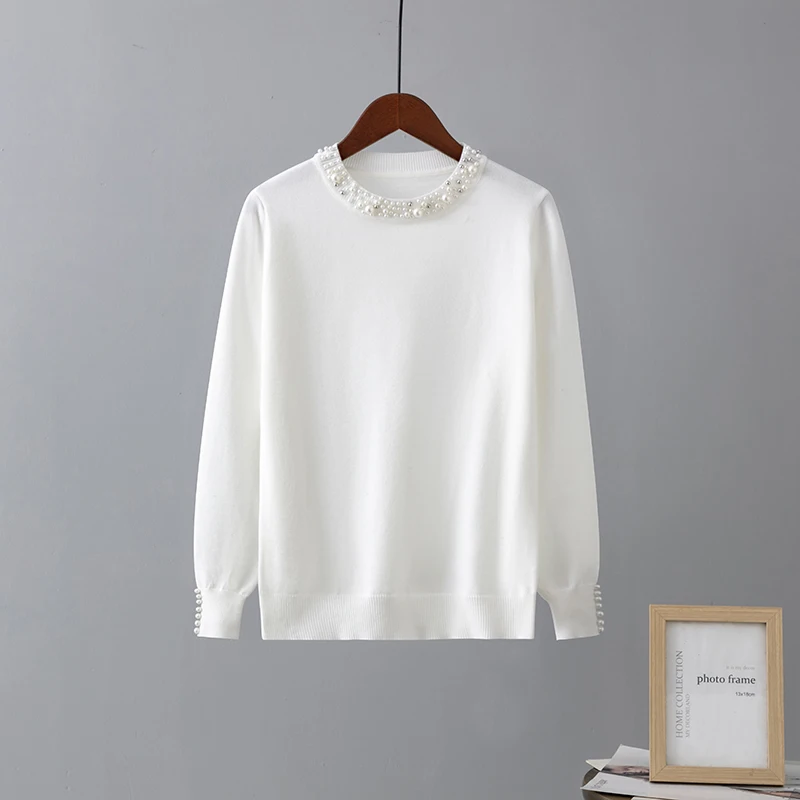 HLBCBG New Autumn winter women Temperament sweaters and pullovers long sleeve casual Pearl sweater slim knitted jumpers Sweater