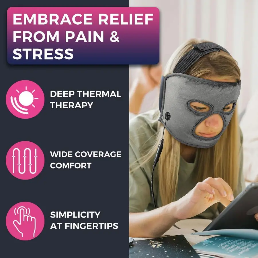 Heated Face Mask - Full Coverage Moist Heating Pad for Headache, TMJ, and Sinus Relief