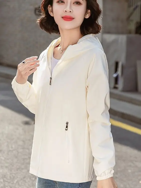 

Faionable Thin ort Women's Jaet 2025 Spring Autumn Casual Sli Zipper ket Polyester Fiber Long Sve Hooded Coat
