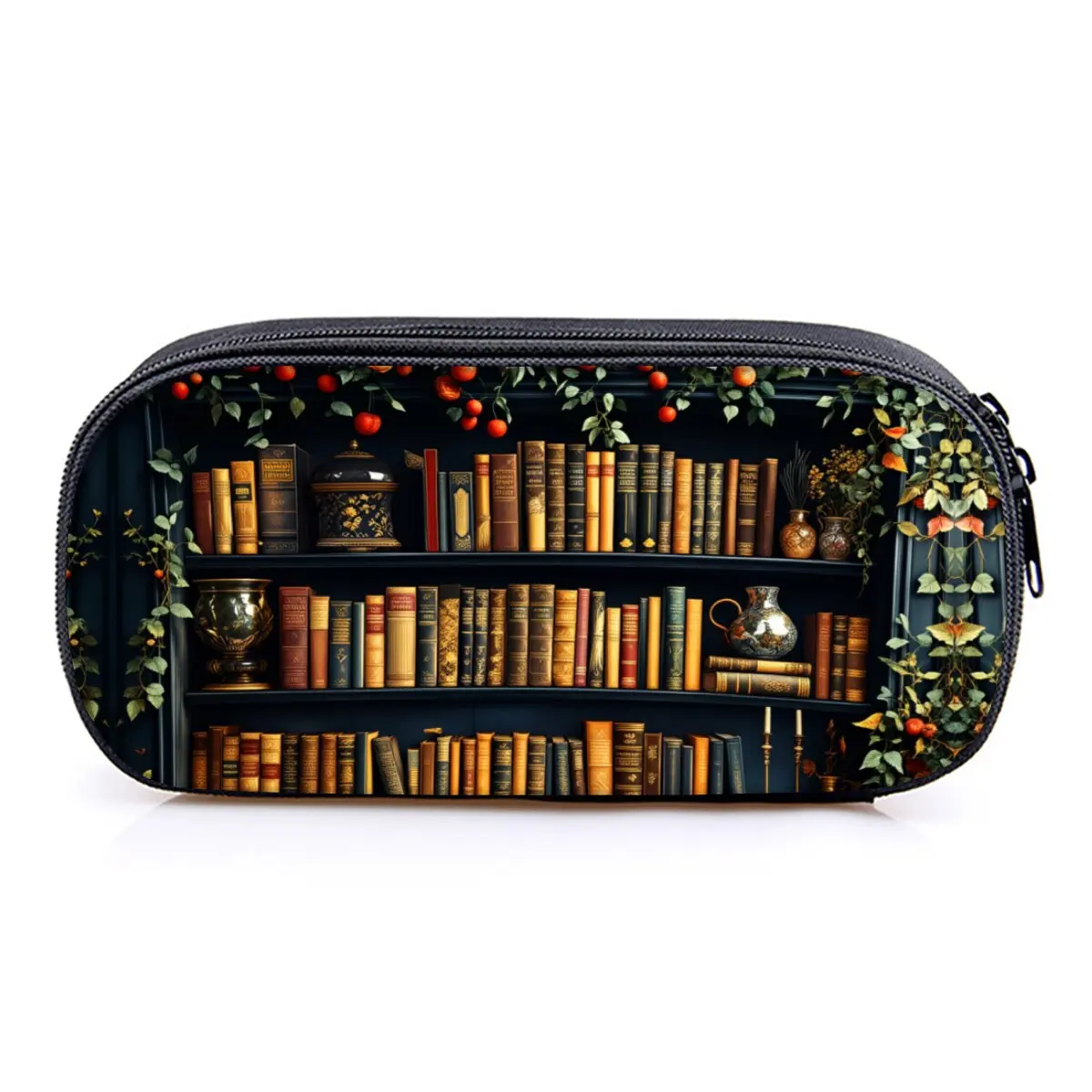 Federmäppchen mit Bücherregal-Print, mehrschichtig, hochwertige 2D-Flach-Cartoon-Stifttasche, bestes Geschenk für Jungen/Mädchen, Schulbedarf