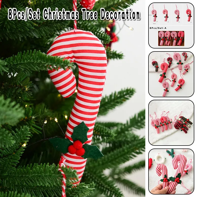 

8Pcs/Set Xmas Tree Hanging Decor Christmas Red Berries Walking Stick Decoration Christmas Shop Home Outdoors Decoration New Year