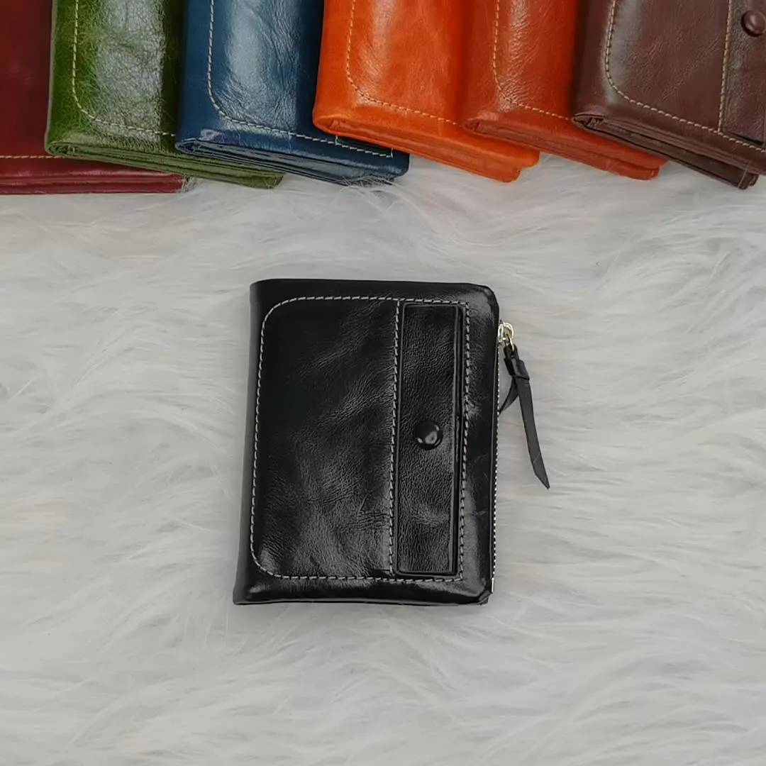 J2516 Vintage Exquisite First Layer Upper Grain Cow Leather Lychi Pattern Men Zipper Coin Purse Genuine Cowhide Lady Mini Wallet