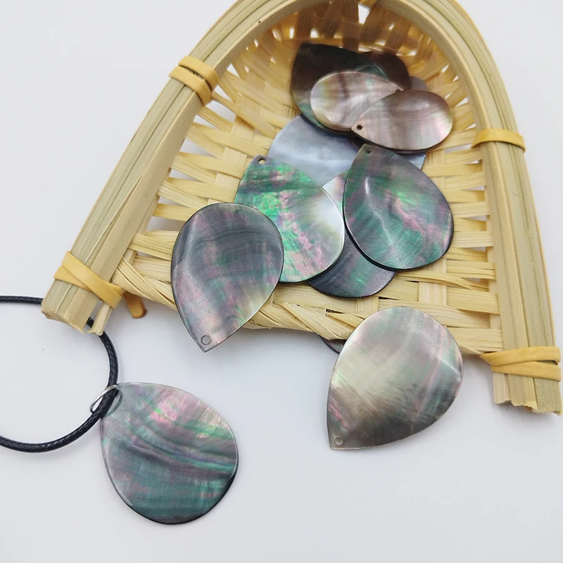 8PCS Single-Hole Mother Pearl Teardrop Pendants Made From Natural Black Shell Beads DIY Jewelry Bracelet Earrings