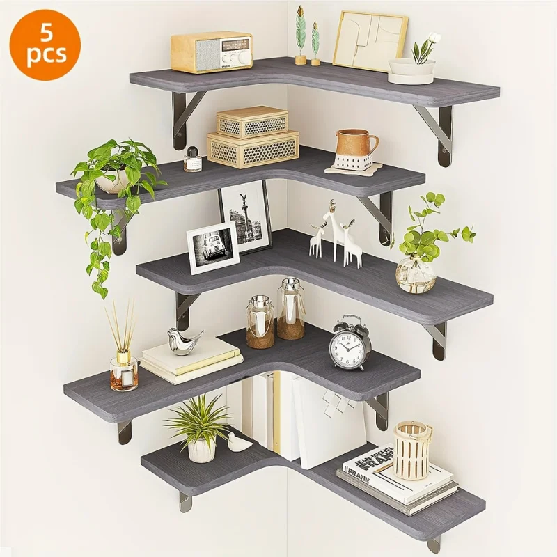 5-Piece Corner Floating Shelf, Making Your Home More Organized and Comfortable, Suitable for Bathroom, Kitchen, Bedroom or Livin