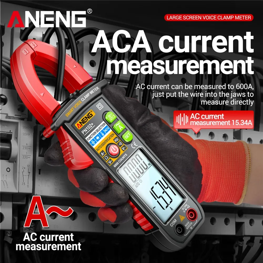 

ANENG PN102+ Digital Clamp Meter 600A AC Current NCV Induction Voice Broadcast AC/DC Voltage Diode Tester