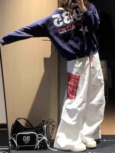 

Large Size 300 Pou American Retro Patchwork Work Pants Men Women Autumn Loose Casual Straight Leg Wide Leg Pants